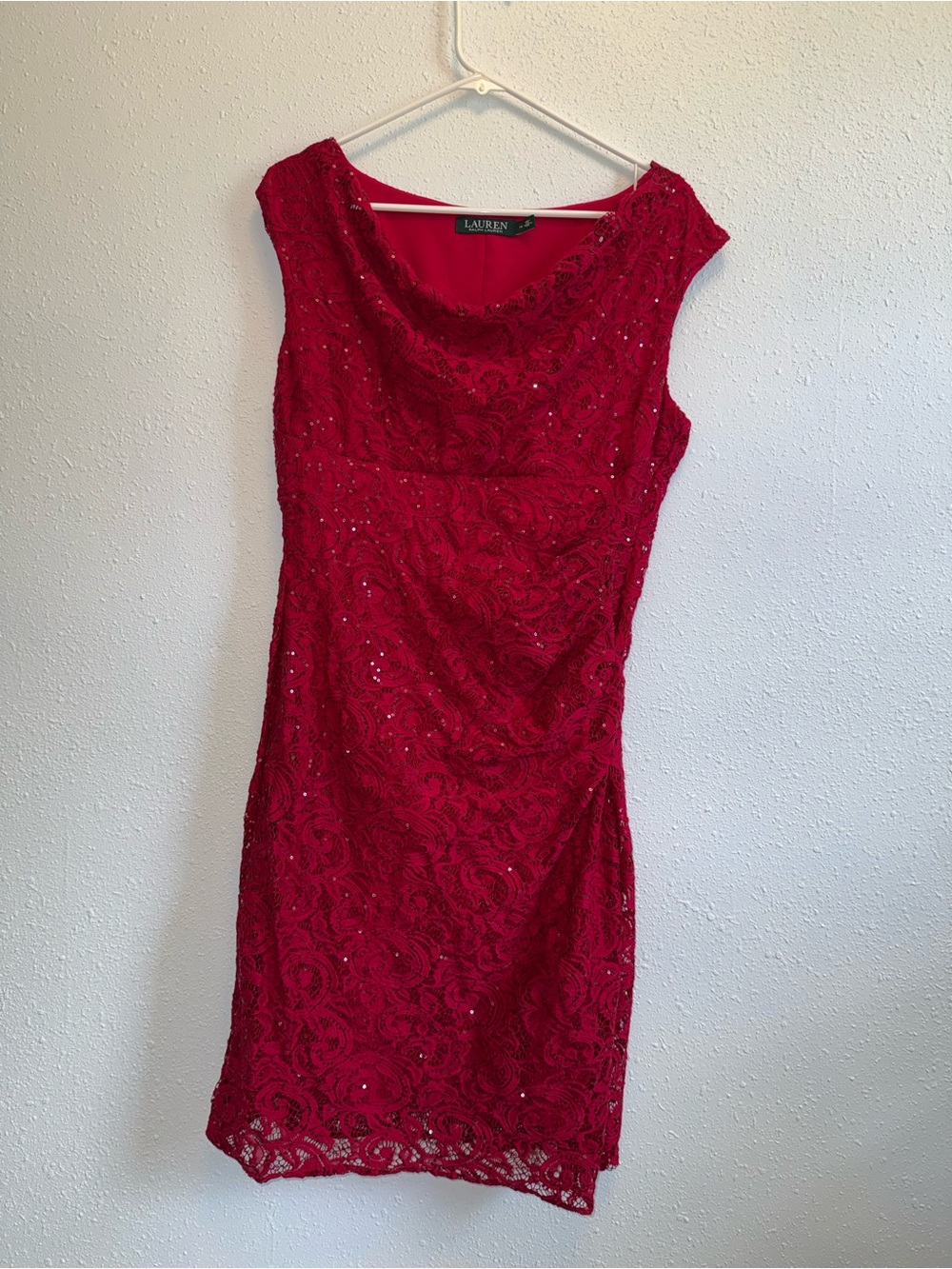 Ralph Lauren Red Lace Sequin-Embellished Midi Dress